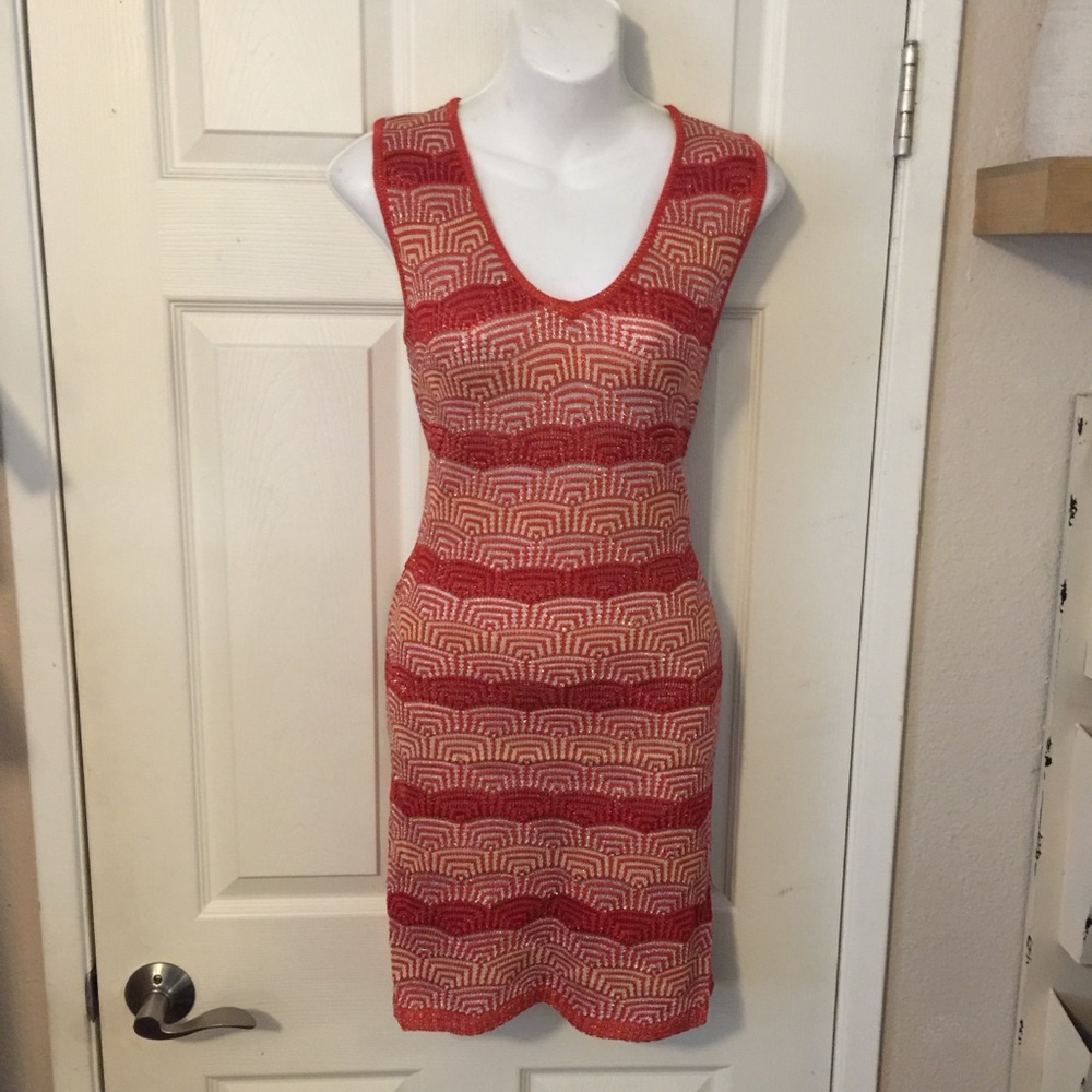 Griffin Paris Anthropologie Orange Metallic Knit Sleeveless Dress L NWT